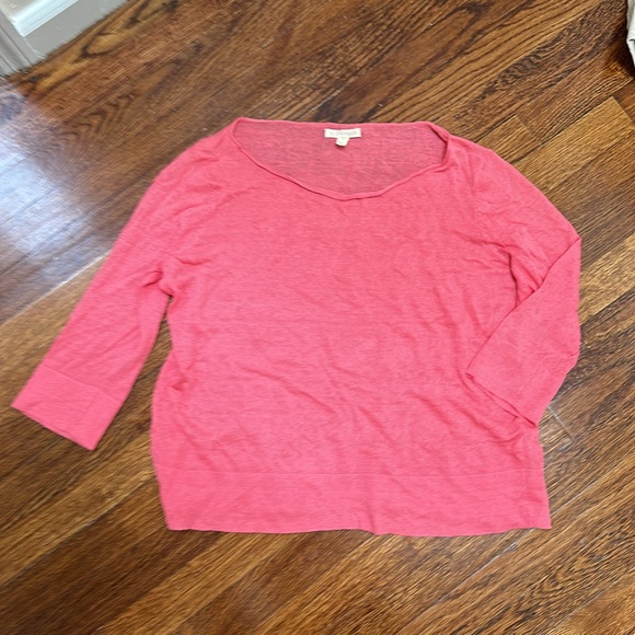 Eileen fisher quarter sleeve medium light knit top pink organic linen - Picture 2 of 16